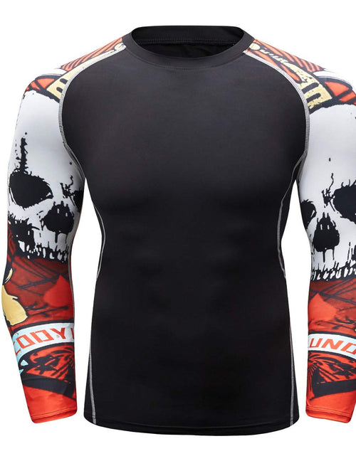 Load image into Gallery viewer, F.Q Yuqee Mens Soft Fit Long Sleeve Workout Rashguard Cool Dry Compression Fitness Shirt Red Skull L
