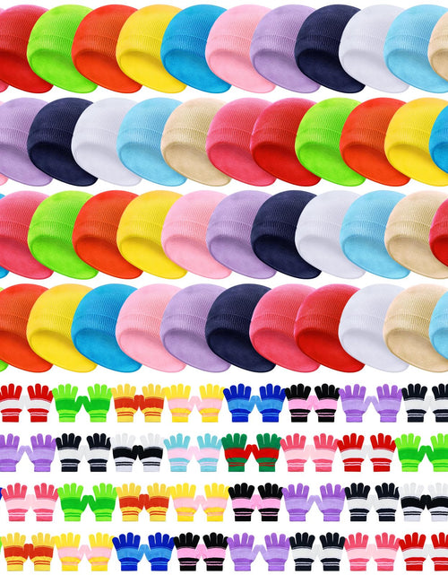 Load image into Gallery viewer, Chuarry 144Pcs/72Set Winter Beanie and Gloves Bulk Kids Knit Hat Gloves Pack Unisex Cold Weather Cap for Boys Girls Gift(Fresh)
