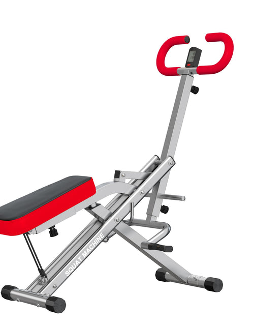 Cargar imagen en el visor de la galería, SogesHome Máquina de sentadillas, máquinas de remo para el hogar, máquina de remo plegable para fitness, máquina de sentadillas Row and Ride con 2 bandas de resistencia ajustables para hacer ejercicio, capacidad de peso de 136 kg, color rojo
