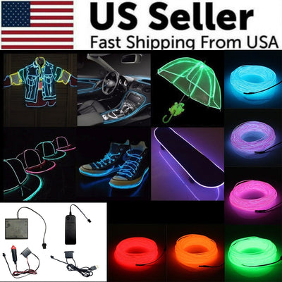 Néon LED Lumineux EL Fil Bande Corde Tube Décor Voiture Fête + Contrôleur