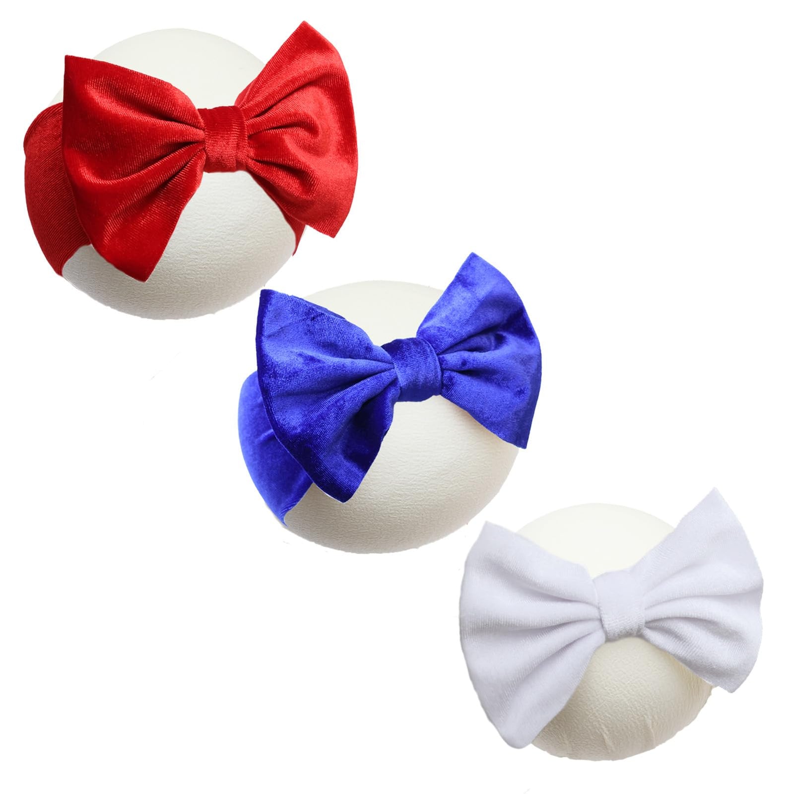 VHWMHEAD 4th of July Velvet Hair Accessories: Red Bows Blue Newborn Headbands Patriotic Wraps for Infants and Toddlers