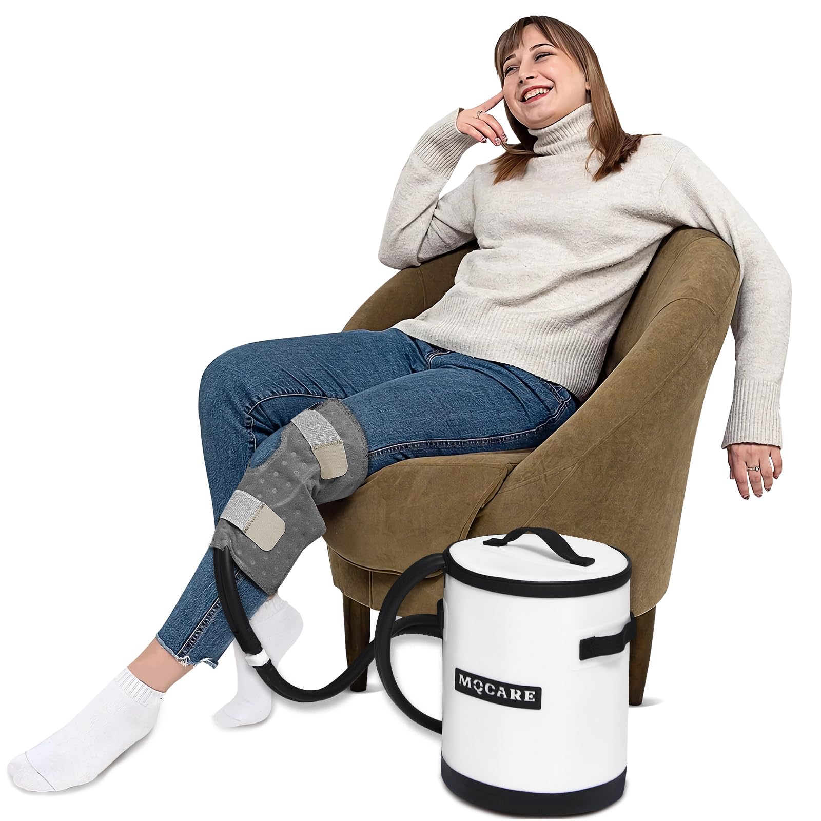 Appareil de cryothérapie pour genou – Machine à glace pour genou après une chirurgie – Appareil de thérapie par le froid pour les blessures sportives, les entorses – Réduit l'enflure avec minuterie numérique et pompe silencieuse