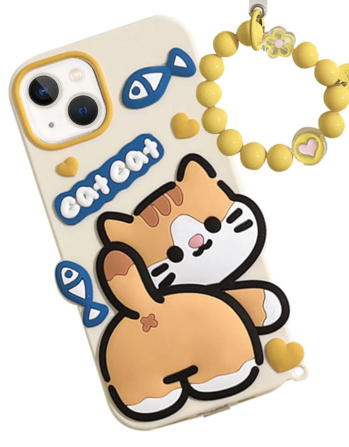 Cargar imagen en el visor de la galería, Fundas de teléfono JIATAY para iPhone 12 Pro Max, bonitas con correa de muñeca, funda de silicona 3D, diseño de animales Kawaii, fundas protectoras para mujeres y niñas (gato, naranja, iPhone 12 Pro Max)
