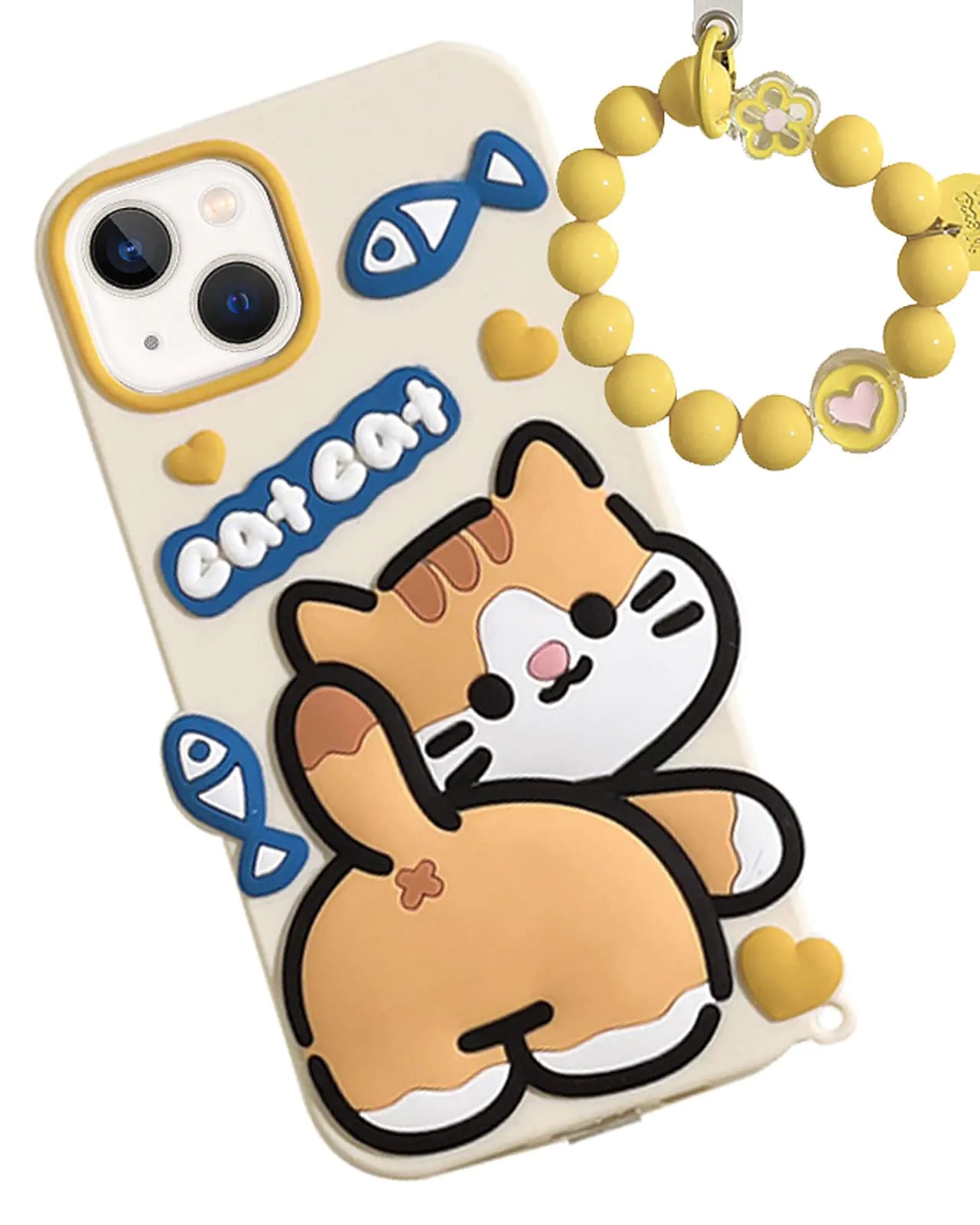 Fundas de teléfono JIATAY para iPhone 12 Pro Max, bonitas con correa de muñeca, funda de silicona 3D, diseño de animales Kawaii, fundas protectoras para mujeres y niñas (gato, naranja, iPhone 12 Pro Max)