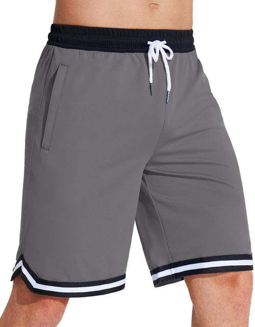 Cargar imagen en el visor de la galería, MAGCOMSEN Mens Athletic Shorts 10 Basketball Shorts Quick Dry with Pockets Lightweight Shorts for Workout Gym Grey/Black M
