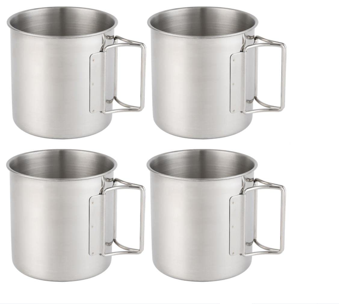 Falafale Stainless Steel Camping Mugs Outdoors Drinking Cup Picnic Mug with Foldable Handle Geat for PicnicHiking Backpacking and Outdoor Activities 4 Pack 22.3oz/ 660ml