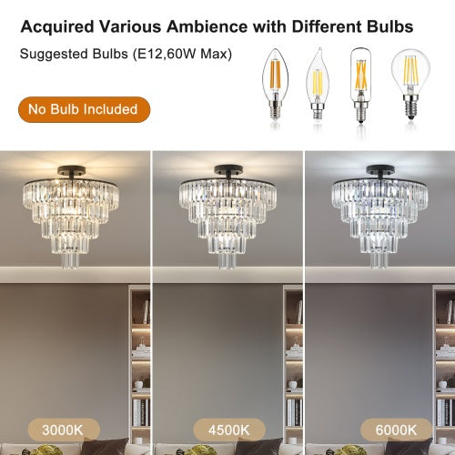 Charger l'image dans la visionneuse de galerie, Large Black Crystal Chandelier, Contemporary Style Chandelier, Dining Room, Living Room, Bedroom - Bulb Not Included  Unavailable Platforms- Temu
