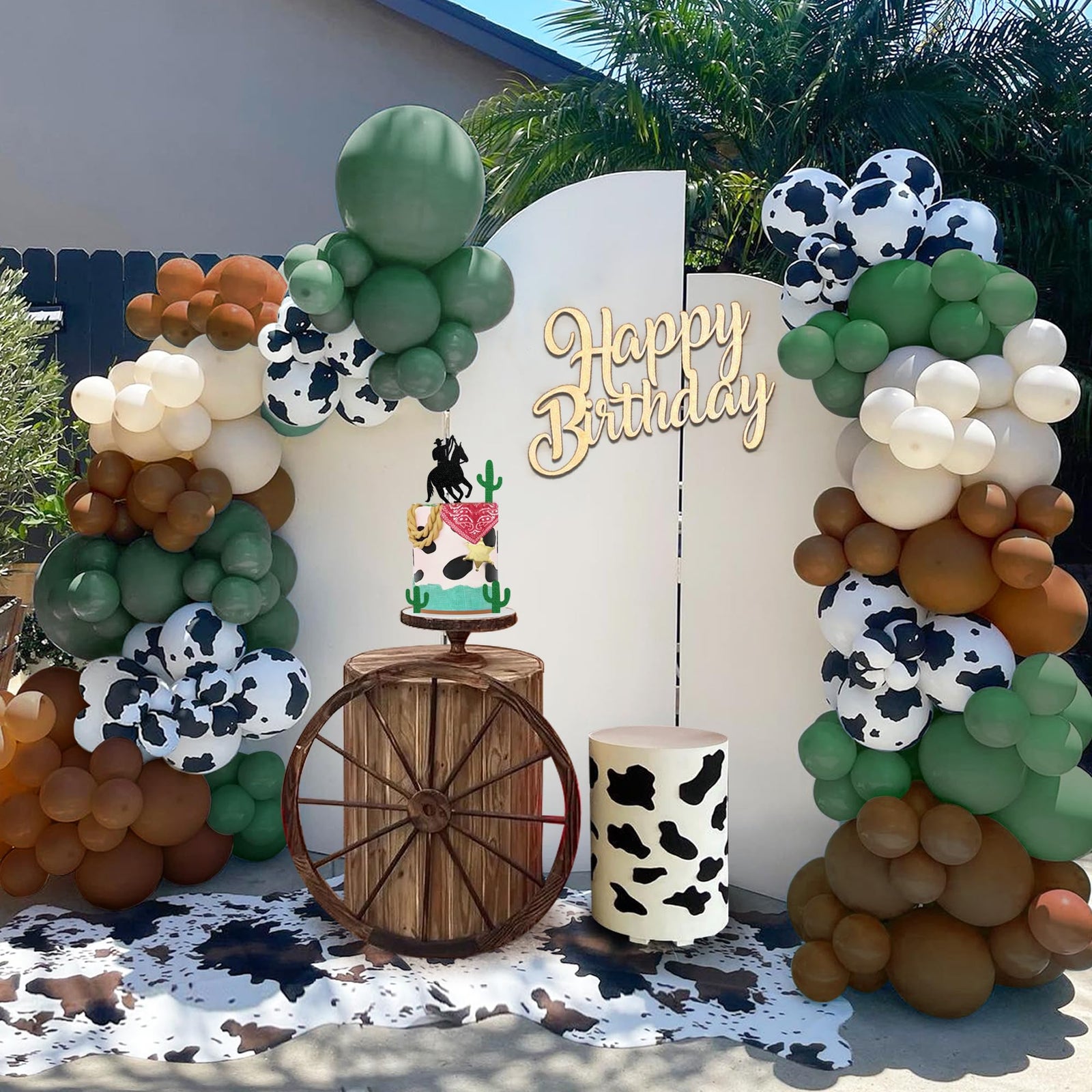 Kit Arche Guirlande de Ballons Vache Vert 158 Pièces Décorations de Fête Vache pour Baby Shower Anniversaire Ferme Western Cowboy Thème Fournitures de Fête Décorations