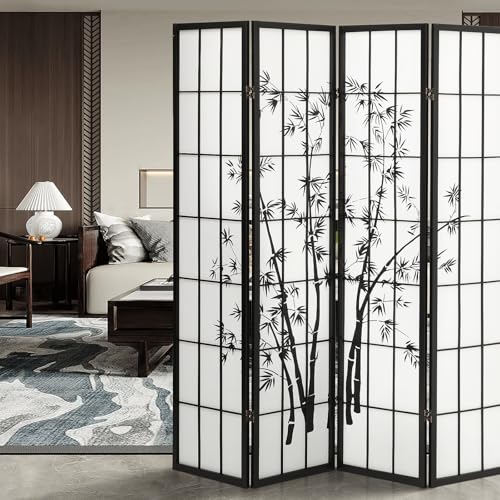 SFIHOME 4-Panel Room Divider 70.5 Inch Flowers Pattern Room Partitions Freestanding Folding Privacy Screens for Living Room Bedroom