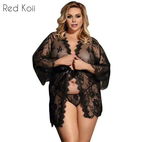 Plus Size Lingerie, Sheer Robe, Sexy Lace Nightwear