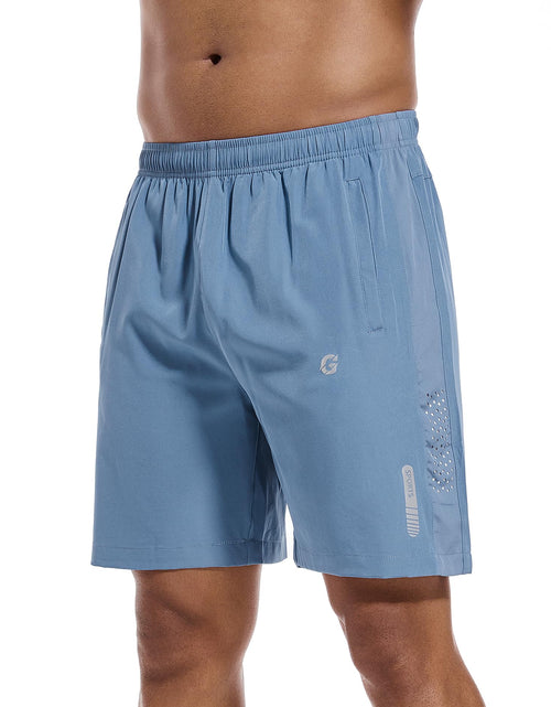 Cargar imagen en el visor de la galería, Gesean Mens Athletic Shorts Running Workout Shorts Dry Fast Lightweight Gym Hiking Shorts Blue X-Large
