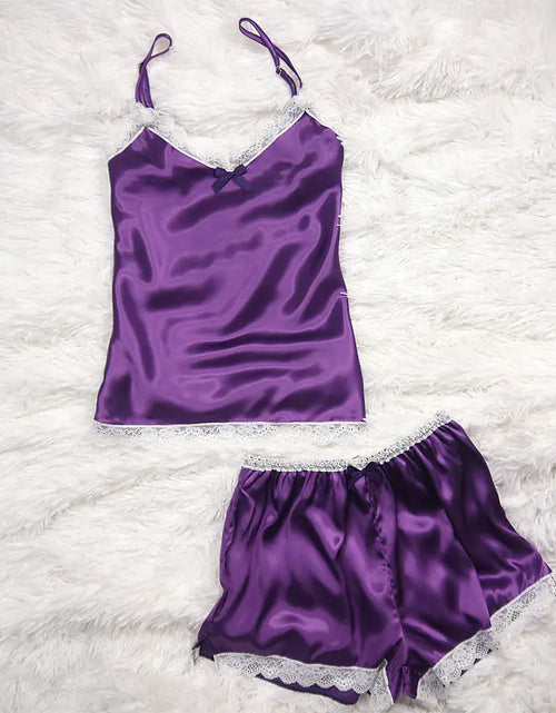 Load image into Gallery viewer, Lace and Satin Lingerie Cami Sleepwear Set
