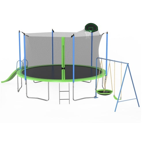 Load image into Gallery viewer, 12FT Trampoline With Slide And Swings, ASTM Approved Large Recreational Trampoline With Basketball Hoop And Ladder,Outdoor Backyard Trampoline With Net, Capacity For Kids And Adults
