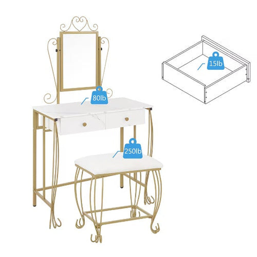 Charger l'image dans la visionneuse de galerie, Vanity Table Set With Mirror &amp; Stool,White Makeup Dressing Desk With Drawers For Girls,Women,Bedroom
