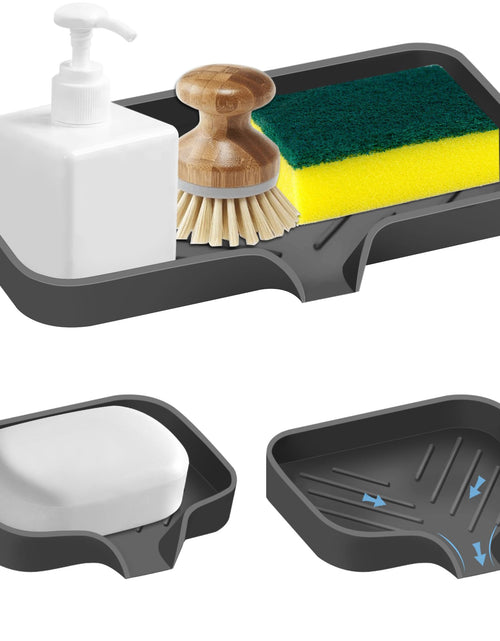 Cargar imagen en el visor de la galería, Bandeja para Fregadero de Cocina, 3 Piezas, Soporte de Silicona para Esponja, Organizador de Fregadero, Bandeja de Jabón de Cocina, Jabonera Autoescurrible para Baño
