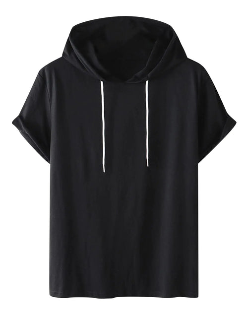 Load image into Gallery viewer, Generic Mens Loose Fit Short Sleeve Active Athletic Hoodie Pullover Sweatshirt Solid Color Drawstring Summer Sports T-Shirt Top Black Medium
