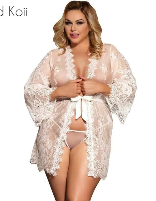 Load image into Gallery viewer, Plus Size Lingerie, Sheer Robe, Sexy Lace Nightwear
