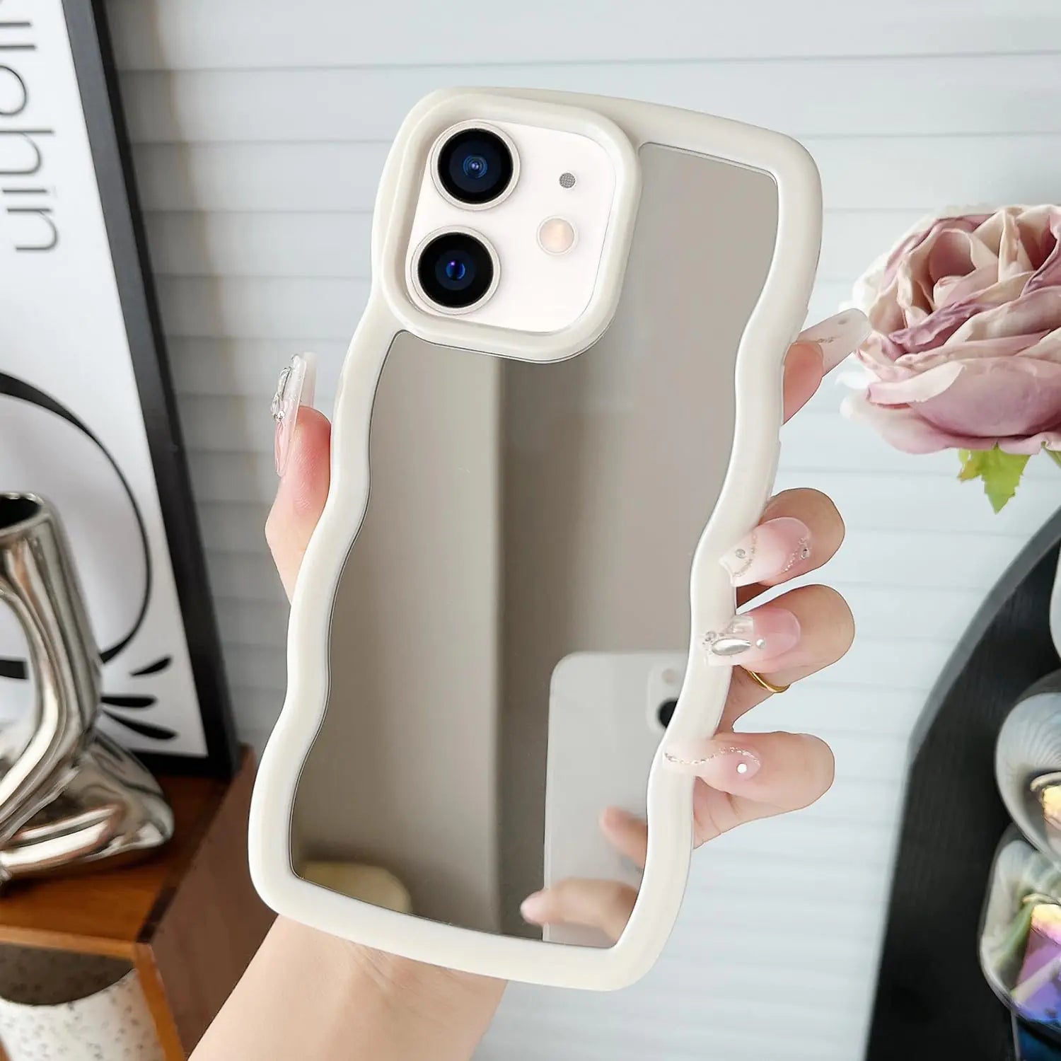 Jmltech para iPhone 11 Funda de espejo con ondas rizadas, de silicona, bonita, a prueba de golpes, delgada, protectora para iPhone 11