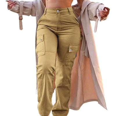 SDNGED Cargo Pants for Women High Waisted Casual Pants Work Pants Baggy Stretchy Straight Leg Pants Y2K Streetwear with Pockets Khaki