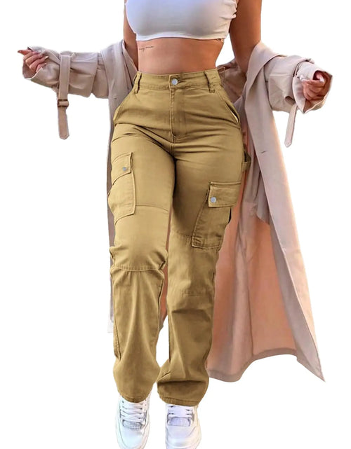 Load image into Gallery viewer, SDNGED Cargo Pants for Women High Waisted Casual Pants Work Pants Baggy Stretchy Straight Leg Pants Y2K Streetwear with Pockets Khaki
