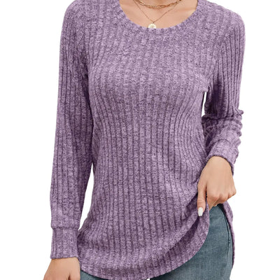 Suéteres BELAROI de tallas grandes para mujer, jerséis informales de manga larga tipo túnica, suéteres ligeros con cuello redondo, jerséis casuales de ajuste holgado para otoño e invierno (5X V-Púrpura Oscuro)