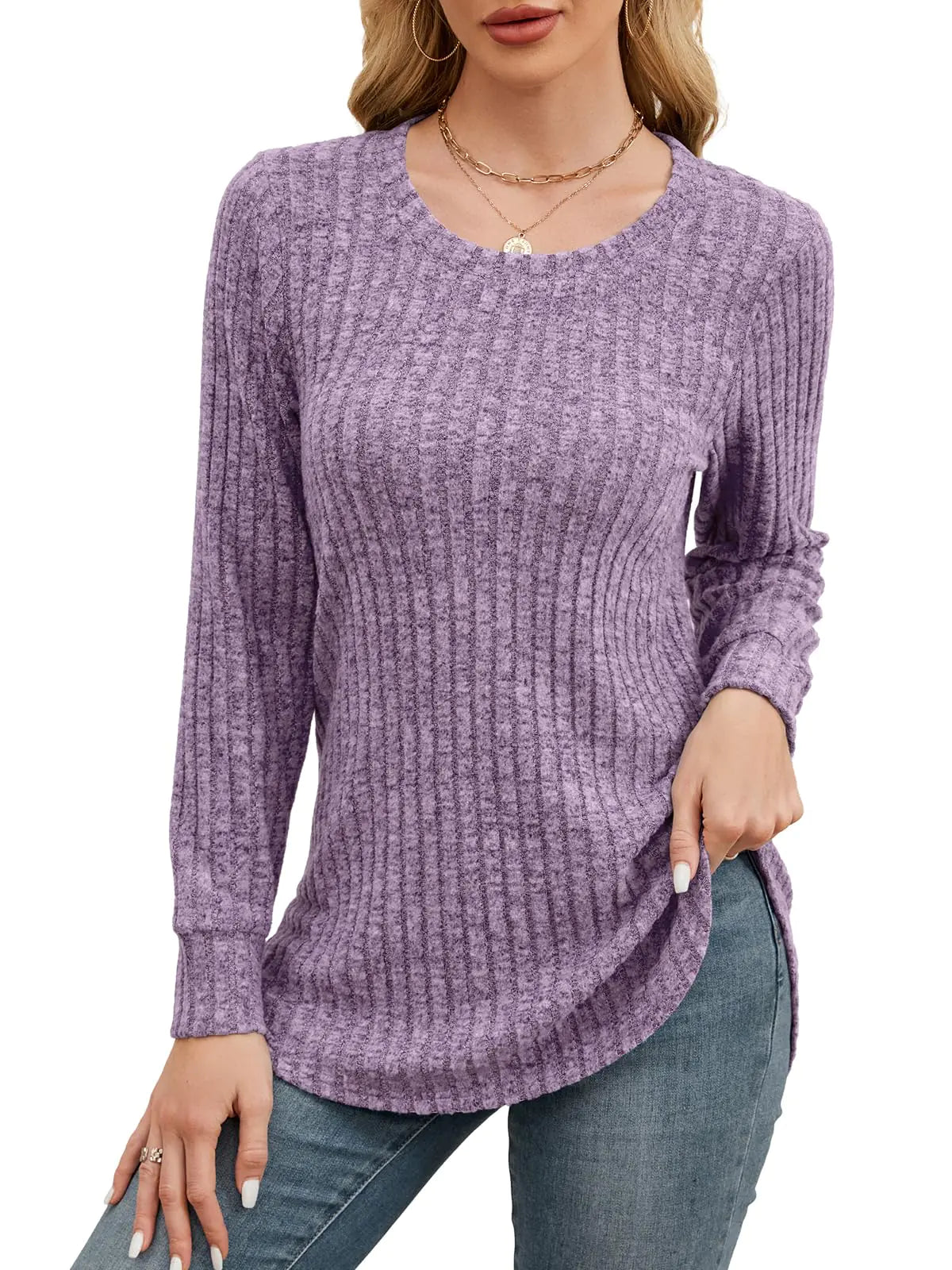 BELAROI Plus Size Sweaters for Women Casual Long Sleeve Tunic Tops Lightweight Sweaters Crew Neck Pullover Casual Loose Fit Fall Winter Clothes (5X V-Deep Purple)