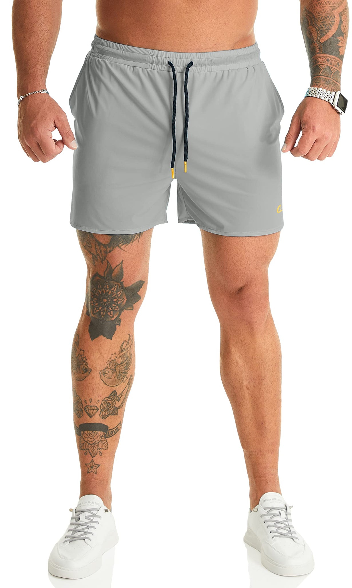 Ouber Mens Light Athletic Short Workout Quick Dry Shorts for Running Swiming Gym Training Shorts GreyM