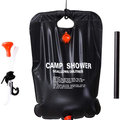 Bolsa de ducha solar portátil para camping de 5 galones/20L con cabezal de ducha de encendido/apagado para camping, playa, natación, viajes al aire libre, accesorios de camping