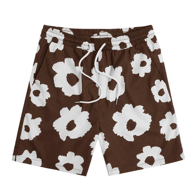 SOLY HUX Mens Floral Print Drawstring High Waist Shorts Casual Shorts with Pockets Coffee Brown Floral Small