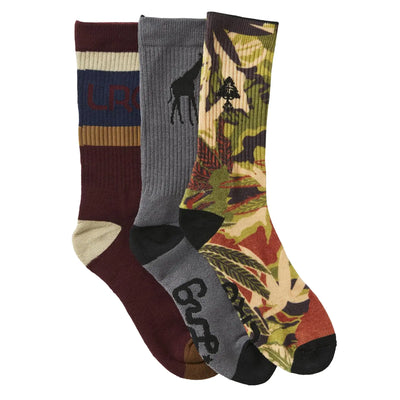LRG Mens 3 Pack Crew Socks Leaves OSFM