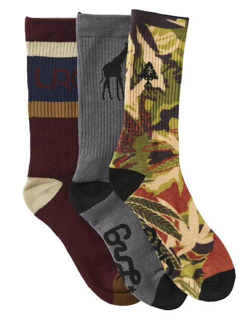 Load image into Gallery viewer, LRG Mens 3 Pack Crew Socks Leaves OSFM
