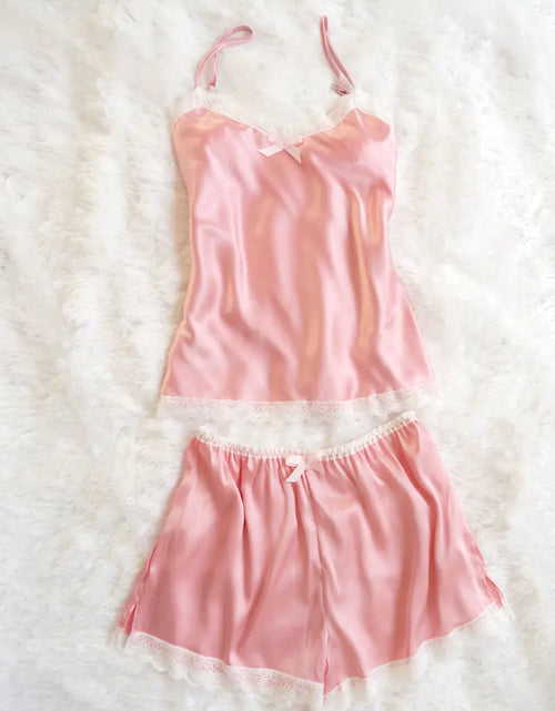 Load image into Gallery viewer, Lace and Satin Lingerie Cami Sleepwear Set
