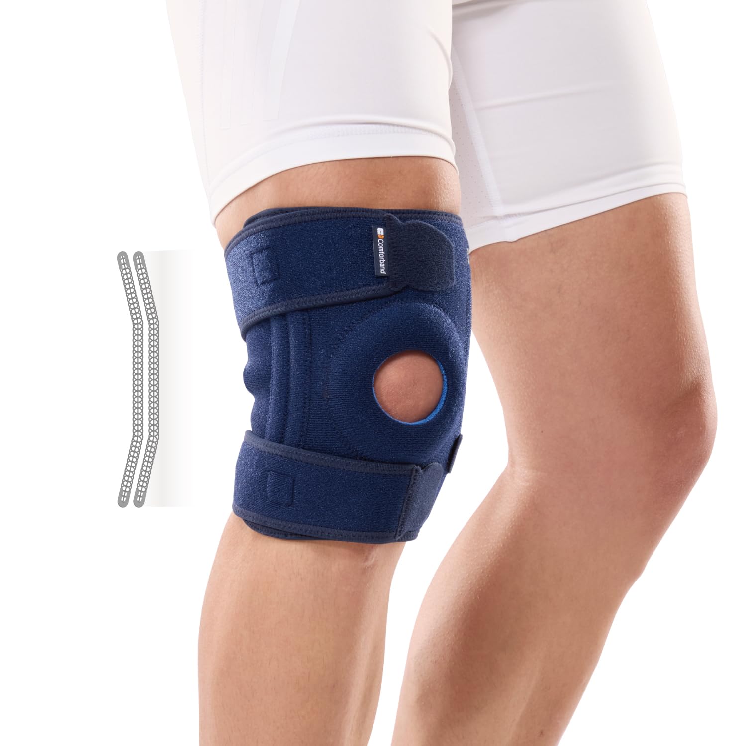 Comforband Adjustable Knee Brace Support with Side Stabilizer – Patellar Tendon Support for Knee Pain Arthritis Injury Recovery Running Workout - Adjustable Compression Knee Brace for Men & Women (Navy Regular)