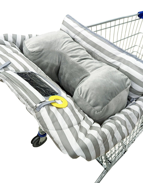 Cargar imagen en el visor de la galería, Cubierta para carrito de compras y silla alta Suessie con almohada de apoyo tipo cojín, a rayas grises y blancas, con cojín
