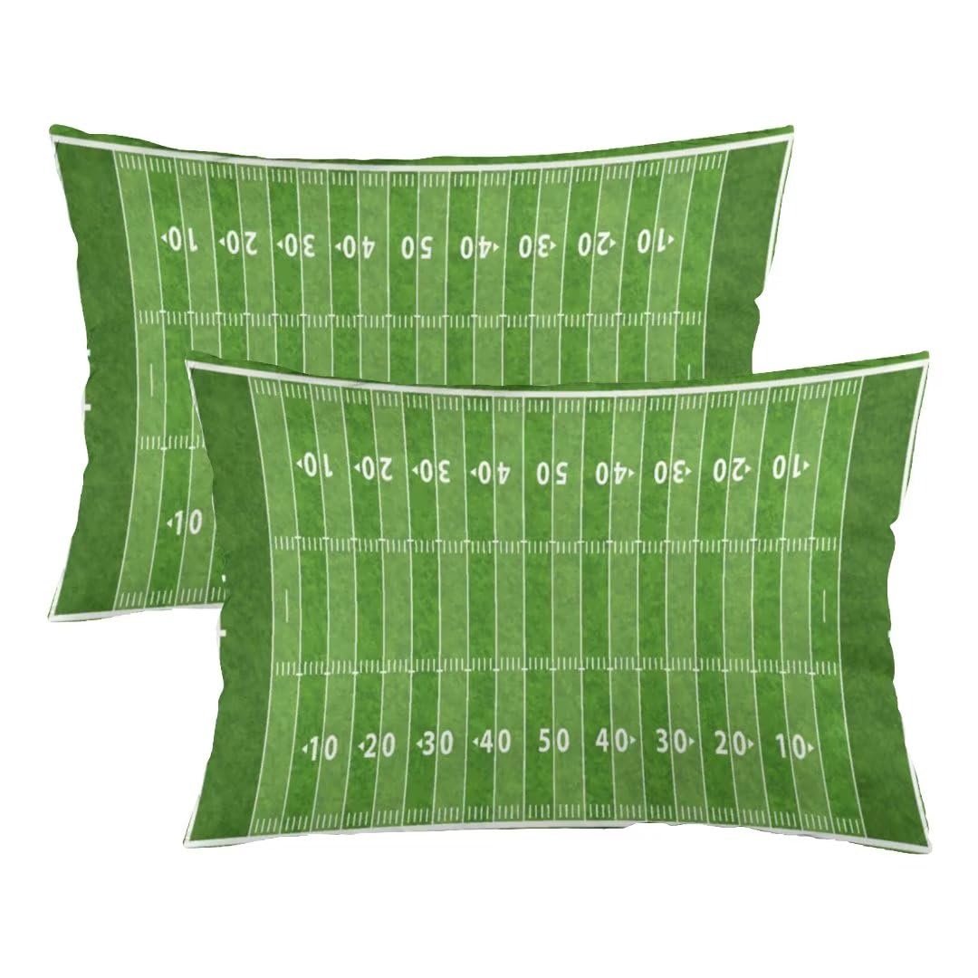 Football Field Throw Pillow Cover Queen Size Set of 2 American Sports Green Lawn Sport Theme Lumbar Pillow Case Soft Standard Pillow Cases with Zipper Decorative Cushion Cover for BeddingSofa 20"x30"
