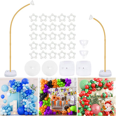 AerWo Kit de arco de globos de 2,5 m + 1,8 m, soporte dorado para arco de medio globo con base, soporte de marco de arco de globos curvo superior de flexión libre para suelo, decoraciones perfectas para fiestas de cumpleaños, bodas, Halloween, Navidad