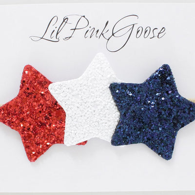 LilPinkGoose 4th of July Baby Nylon Headbands Fourth of July Glitter Star Headbands for Newborn Toddlers Red White and Blue One size fits all Baby (Khaki Band)
