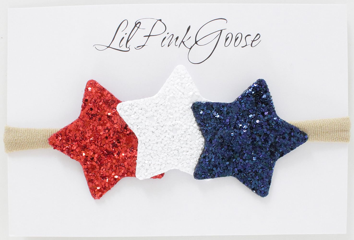 LilPinkGoose 4th of July Baby Nylon Headbands Fourth of July Glitter Star Headbands for Newborn Toddlers Red White and Blue One size fits all Baby (Khaki Band)