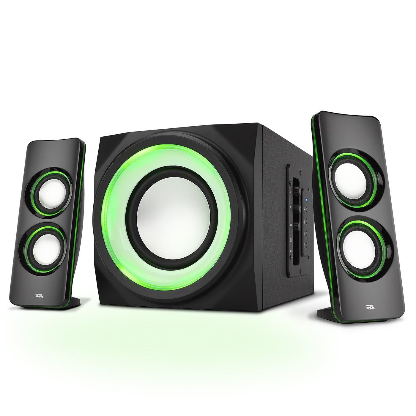 Altavoces Bluetooth Cyber Acoustics CA-SP34BT con luces LED – El sistema de altavoces de subwoofer 2.1 multimedia perfecto para juegos, películas y fiestas, color negro