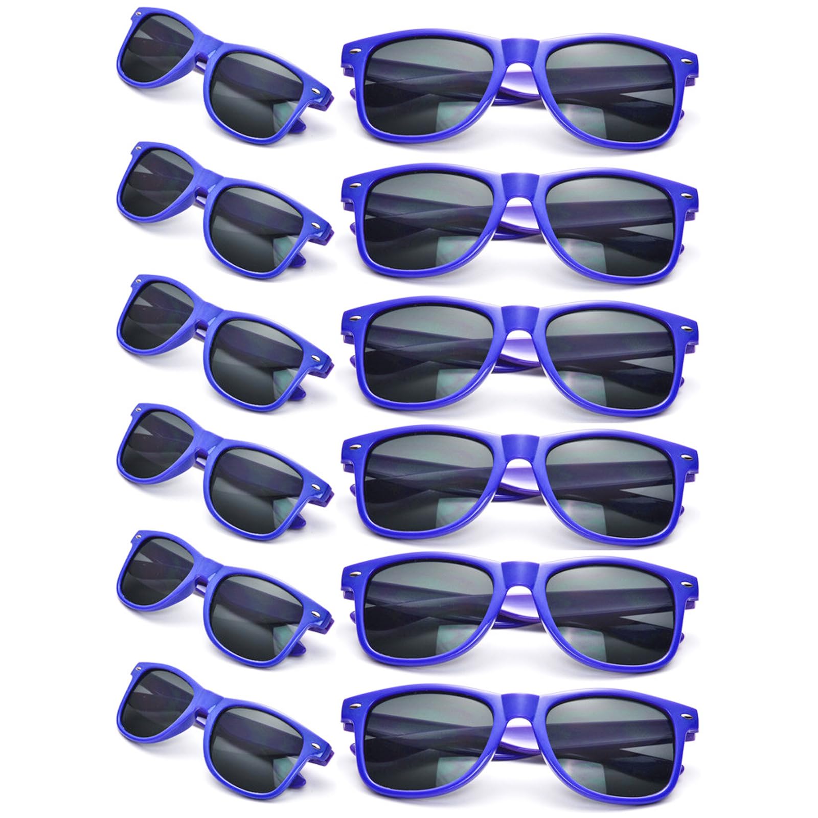 SUNOVELTIES 12 Pack Royalblue Party Sunglasses Bulk Classic Retro Unisex Adult Glasses
