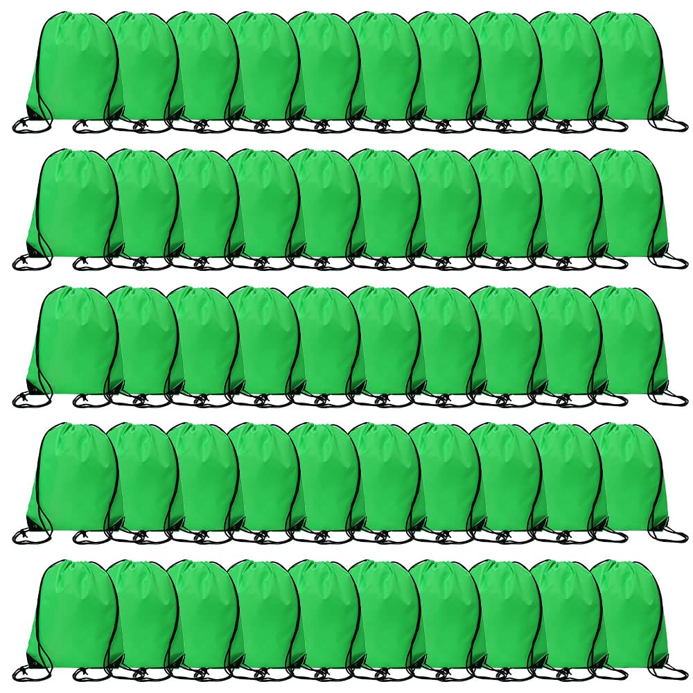50 Pcs Drawstring Bags Bulk Polyester Draw String Bags Gym Sports Cinch Bag Drawstring Backpack for Women Men Green