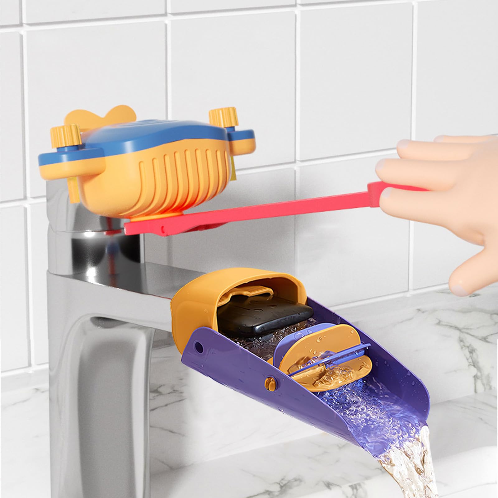 Faucet Handle Extender Set - Tap Handle and Nozzle Extender Childrens Faucet Extender Sink Extender Faucet Animals Extender Kids Hand Wash Helper for Bathroom Sink(2 PCS-Blue Yellow)