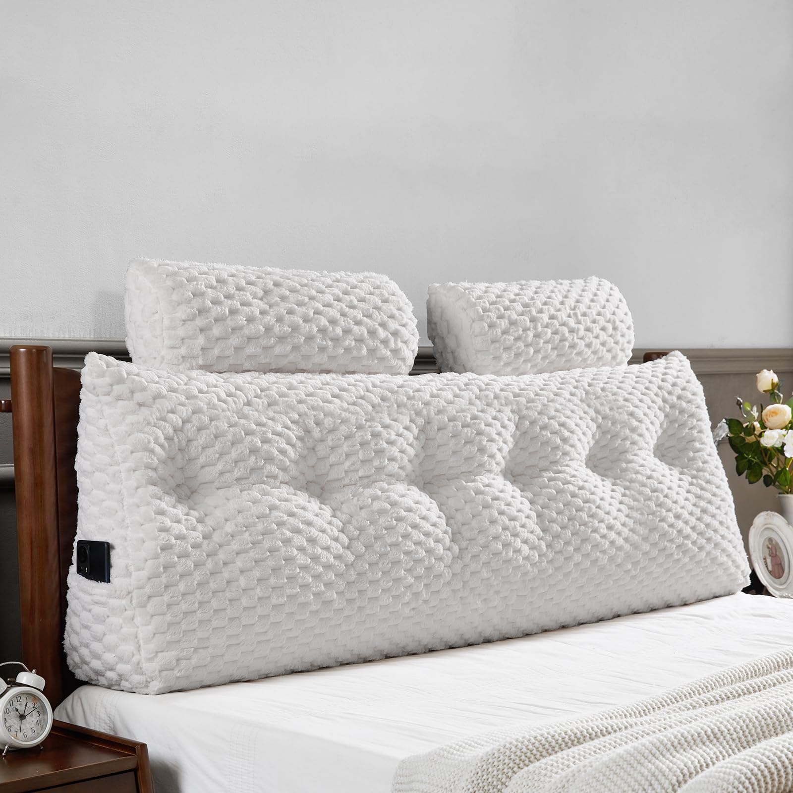 Oreiller de Tête de Lit en Coin - Oreiller de Lit en Coin pour Tête de Lit Oreiller Triangulaire avec Coussin de Cou - Grand Traversin pour S'asseoir au Lit Soutien de Positionnement du Dos (Blanc 150x20x50 cm)