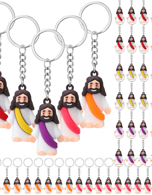 Charger l'image dans la visionneuse de galerie, Sumind 48 Figurines Jouets Jésus Porte-clés Chrétien Poupée Jésus Porte-clés Religieux en Vrac Bagues Chrétiennes Classiques pour le Christ (Couleur ViveClassique)
