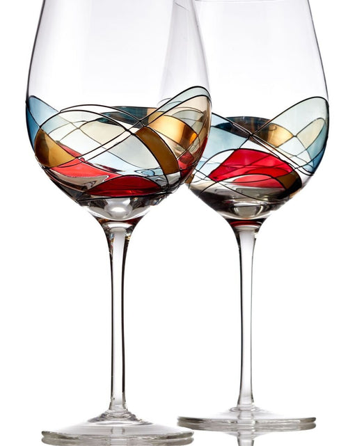 Cargar imagen en el visor de la galería, Bezrat Red Wine Glasses Set of 2 Unique Hand Painted Wine Glasses Drinkware Essentials 11" H 28oz Wine Lover Large Wine Glass Glassware Gifts Ideas for Women Inspired by The Duomo di Milano
