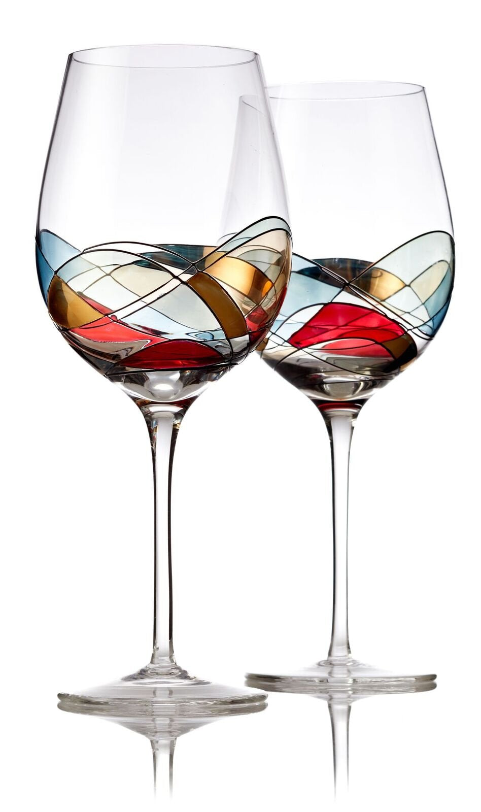 Bezrat Red Wine Glasses Set of 2 Unique Hand Painted Wine Glasses Drinkware Essentials 11" H 28oz Wine Lover Large Wine Glass Glassware Gifts Ideas for Women Inspired by The Duomo di Milano