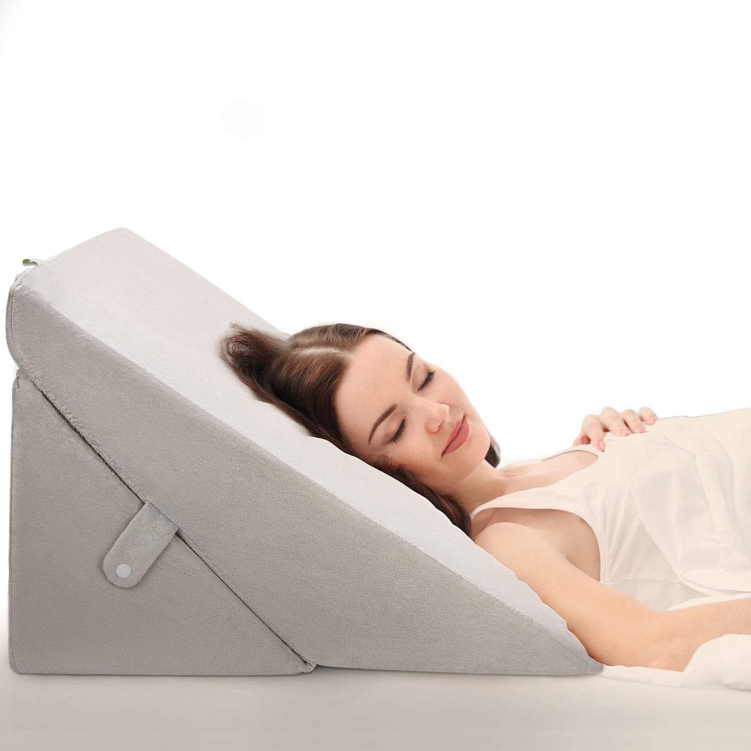 OasisSpace Almohada de cuña de cama ajustable de 8 y 12 pulgadas, plegable, de espuma viscoelástica, para dormir, sistema de cojín inclinado para dolor de piernas y espalda con funda lavable - Reflujo ácido, acidez, ronquidos, lectura