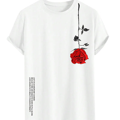 RoseSeek Mens Graphic Tees Floral Print Short Sleeve Crew Neck Vintage Tee Shirt Casual Summer Tee Tops White Large
