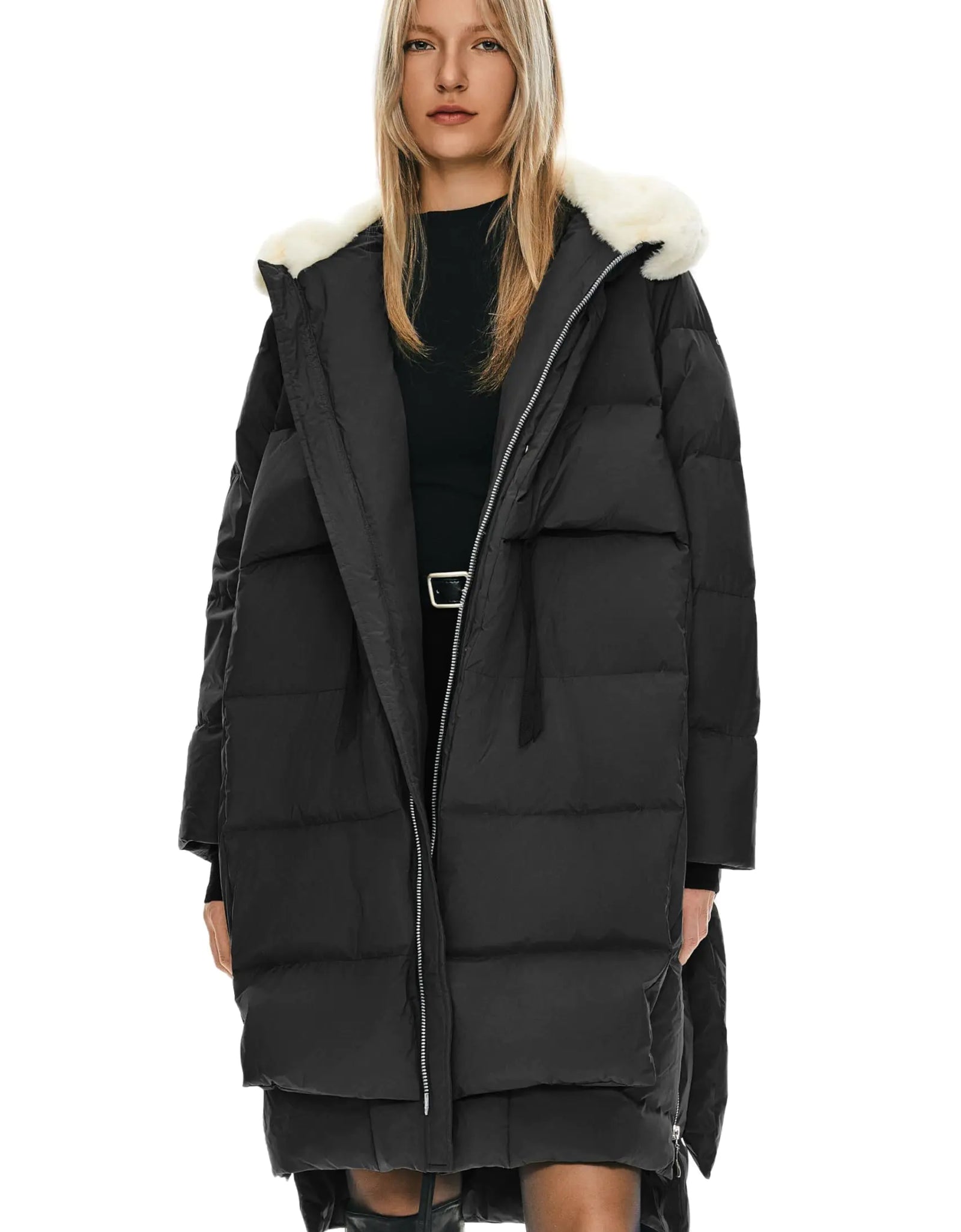 Orolay Womens Long Down Jacket Winter Puffer Jacket Warm Faux-Fur Collar Coat Black Small