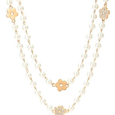 IDOKAWA Collar de Perlas de Concha Simulada Redondas de 8 mm para Mujer, Collar Largo de Múltiples Hilos Delicado para Fiesta, Joyería de Disfraces Vintage